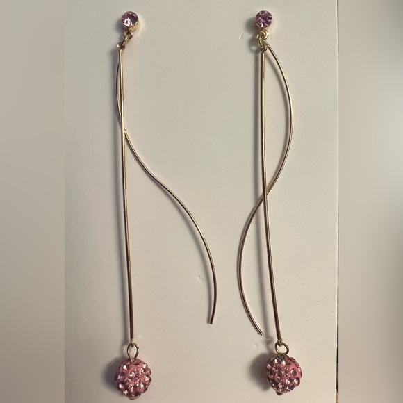 Forever 21 Pink & Gold Dainty Threader Earrings | Pink-Cut Bead Detail - Picture 4 of 4